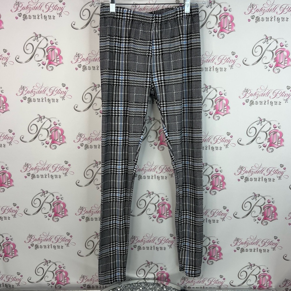Just cozy leggings tights plaid stretchy soft Black and White Plaid Leggings